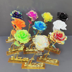 New Valentine's Day 24K Foil Plated Rose Gold Rose Lasts Forever Love Wedding Decor Lover Lighting Roses Creative Gifts 2023 acacuss