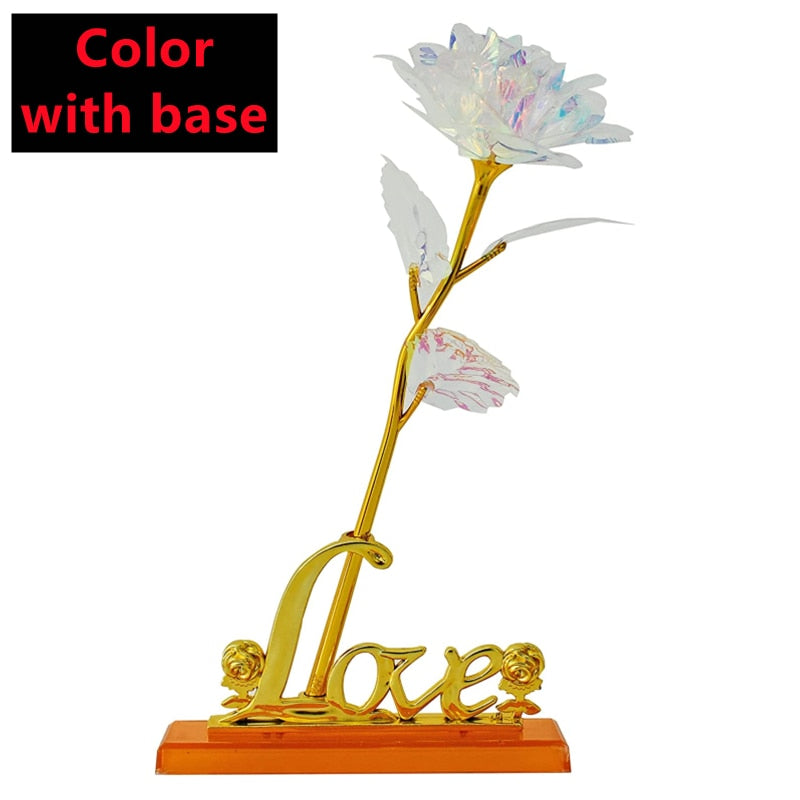 New Valentine's Day 24K Foil Plated Rose Gold Rose Lasts Forever Love Wedding Decor Lover Lighting Roses Creative Gifts 2023 acacuss
