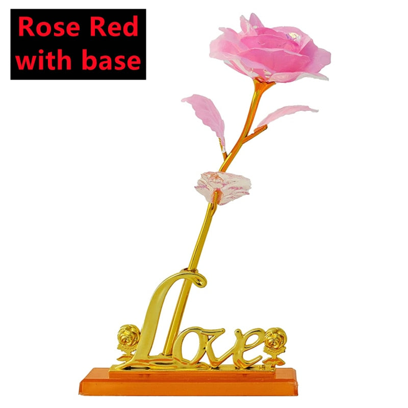 New Valentine's Day 24K Foil Plated Rose Gold Rose Lasts Forever Love Wedding Decor Lover Lighting Roses Creative Gifts 2023 acacuss