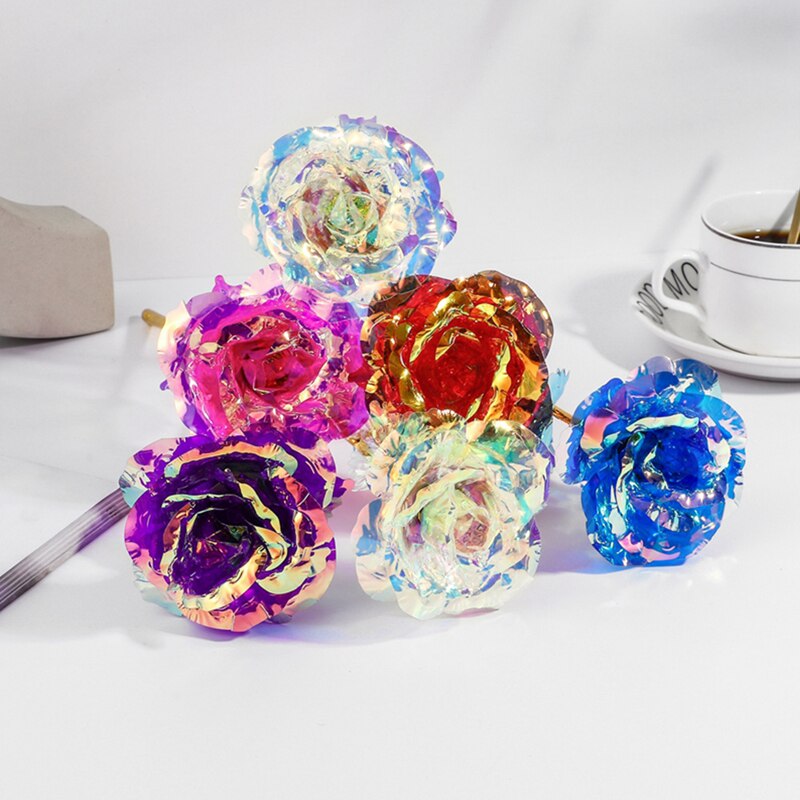 New Valentine's Day 24K Foil Plated Rose Gold Rose Lasts Forever Love Wedding Decor Lover Lighting Roses Creative Gifts 2023 acacuss