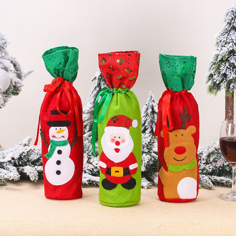 2024 New Year Christmas Wine Bottle Covers Bag Holiday Champagne Bottle Cover Merry Christmas Table Decorations for Home Xmas acacuss