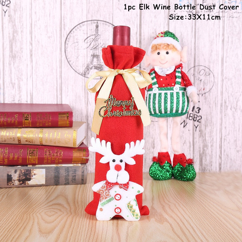 2024 New Year Christmas Wine Bottle Covers Bag Holiday Champagne Bottle Cover Merry Christmas Table Decorations for Home Xmas acacuss