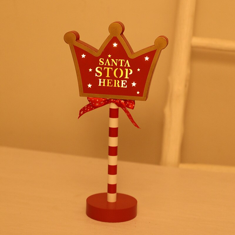 New Year Gifts Christmas Table Pendant Wooden Stop Sign LED Light Ornaments Christmas Decoration 2023 Noel Navidad Home Decor acacuss
