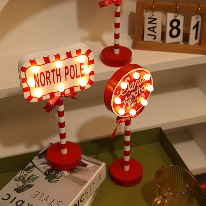 New Year Gifts Christmas Table Pendant Wooden Stop Sign LED Light Ornaments Christmas Decoration 2023 Noel Navidad Home Decor acacuss