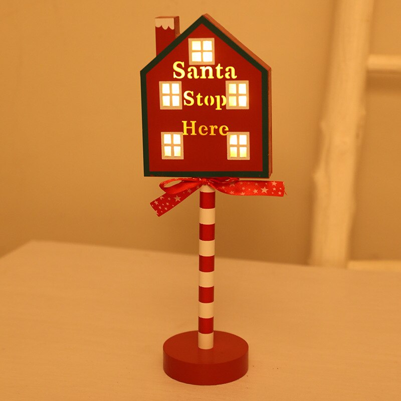 New Year Gifts Christmas Table Pendant Wooden Stop Sign LED Light Ornaments Christmas Decoration 2023 Noel Navidad Home Decor acacuss
