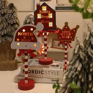 New Year Gifts Christmas Table Pendant Wooden Stop Sign LED Light Ornaments Christmas Decoration 2023 Noel Navidad Home Decor acacuss
