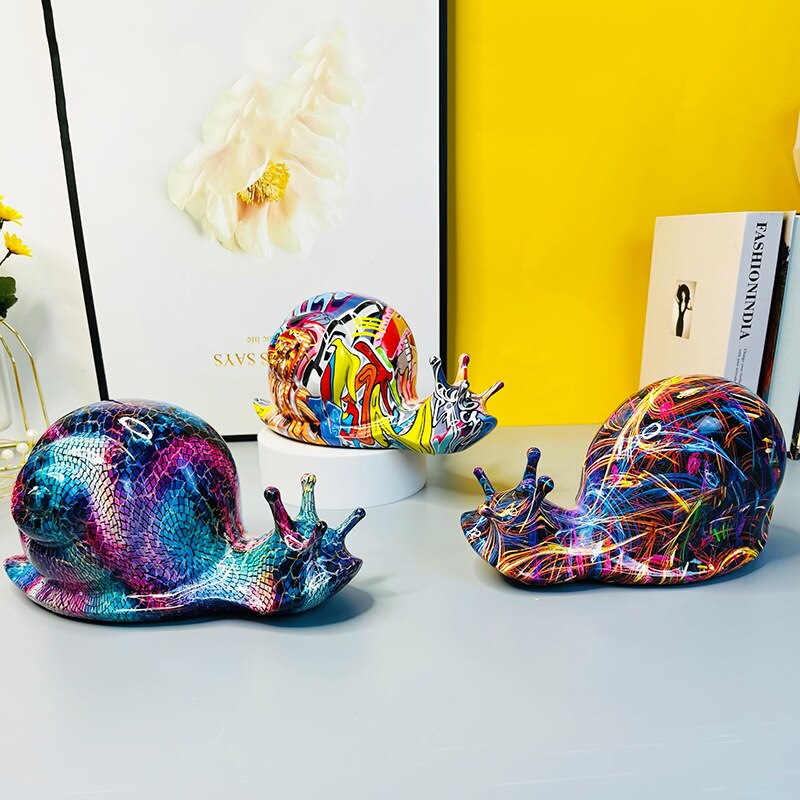 New creative colorful snail animal resin handicraft ornaments, home living room desktop animal decorations, snail statues acacuss