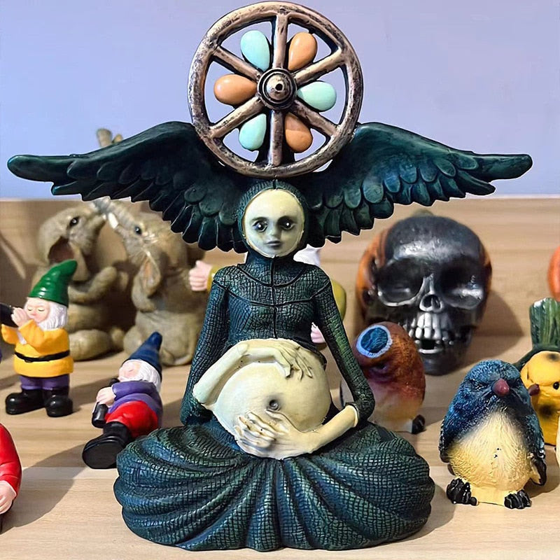 Newest Halloween Mini Witch's Wheel of Life Decorative Figurines Statue Sculpture Art Craft Ornament Home Yard Garden Decoration acacuss