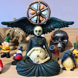 Newest Halloween Mini Witch's Wheel of Life Decorative Figurines Statue Sculpture Art Craft Ornament Home Yard Garden Decoration acacuss