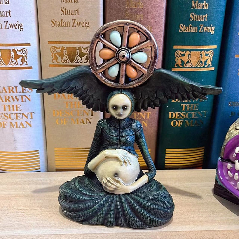 Newest Halloween Mini Witch's Wheel of Life Decorative Figurines Statue Sculpture Art Craft Ornament Home Yard Garden Decoration acacuss