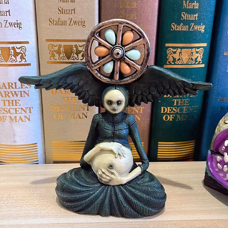 Newest Halloween Mini Witch's Wheel of Life Decorative Figurines Statue Sculpture Art Craft Ornament Home Yard Garden Decoration acacuss