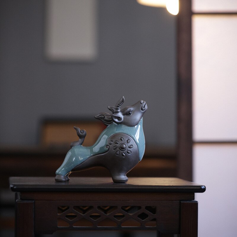 Niuzhuan Qiankun Ge Kiln Ceramic Cow Decoration Home Finance Decoration Office Desktop Decoration Living Room Decor acacuss