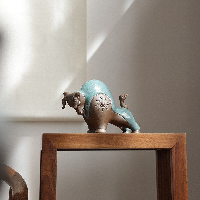 Niuzhuan Qiankun Ge Kiln Ceramic Cow Decoration Home Finance Decoration Office Desktop Decoration Living Room Decor acacuss