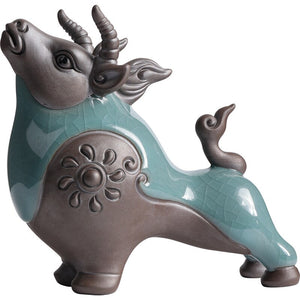 Niuzhuan Qiankun Ge Kiln Ceramic Cow Decoration Home Finance Decoration Office Desktop Decoration Living Room Decor acacuss