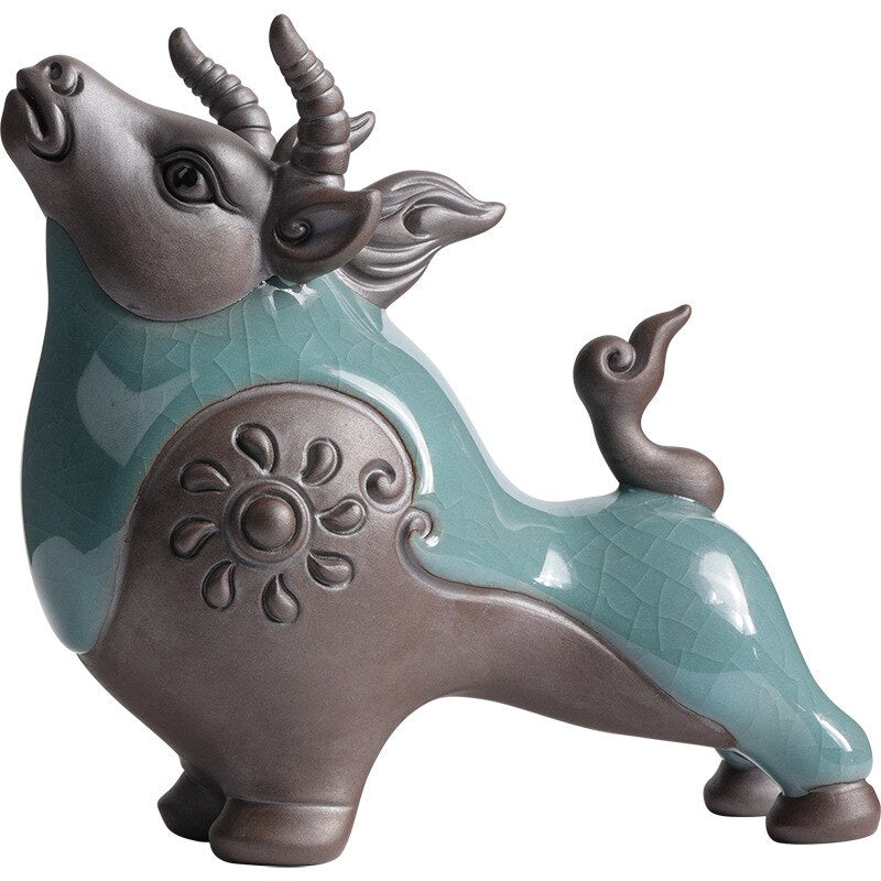 Niuzhuan Qiankun Ge Kiln Ceramic Cow Decoration Home Finance Decoration Office Desktop Decoration Living Room Decor acacuss