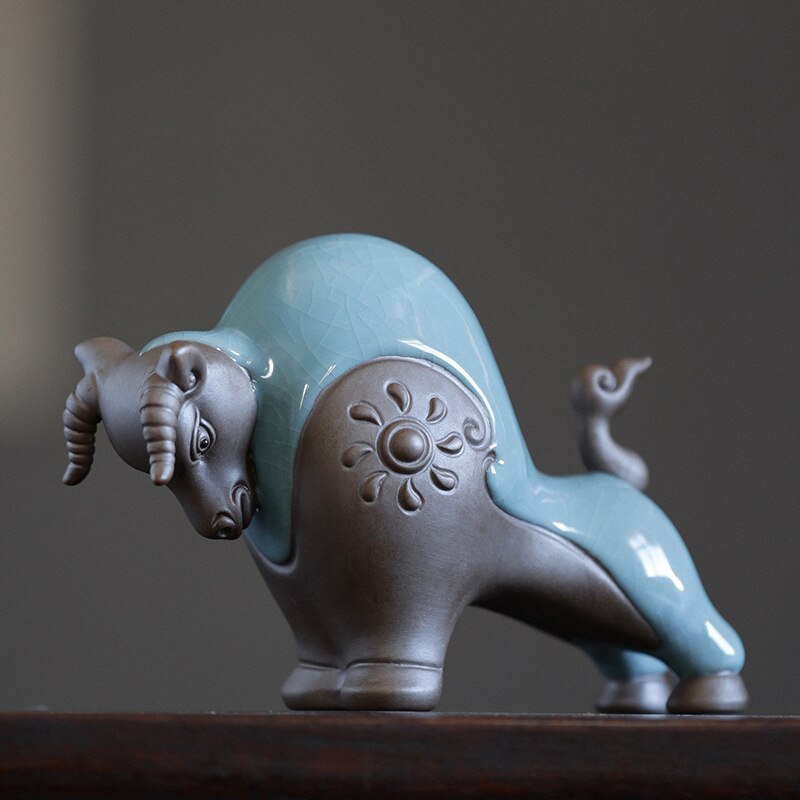 Niuzhuan Qiankun Ge Kiln Ceramic Cow Decoration Home Finance Decoration Office Desktop Decoration Living Room Decor acacuss