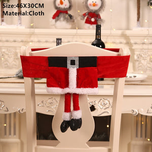 Noel Santa Claus Christmas Non-woven Dinner Table Red Hat Chair Back Covers Xmas Christmas Decorations for Home New Year 2023 acacuss