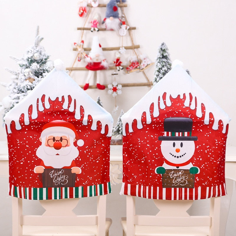 Noel Santa Claus Christmas Non-woven Dinner Table Red Hat Chair Back Covers Xmas Christmas Decorations for Home New Year 2023 acacuss