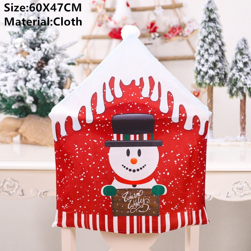 Noel Santa Claus Christmas Non-woven Dinner Table Red Hat Chair Back Covers Xmas Christmas Decorations for Home New Year 2023 acacuss