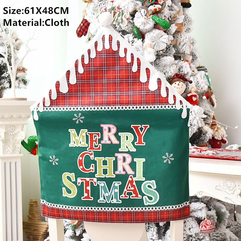 Noel Santa Claus Christmas Non-woven Dinner Table Red Hat Chair Back Covers Xmas Christmas Decorations for Home New Year 2023 acacuss