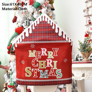 Noel Santa Claus Christmas Non-woven Dinner Table Red Hat Chair Back Covers Xmas Christmas Decorations for Home New Year 2023 acacuss