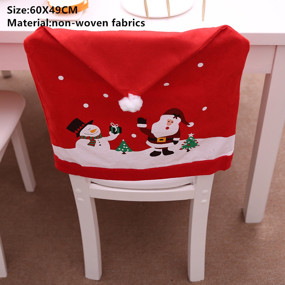 Noel Santa Claus Christmas Non-woven Dinner Table Red Hat Chair Back Covers Xmas Christmas Decorations for Home New Year 2023 acacuss