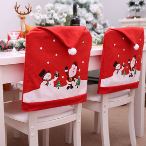 Noel Santa Claus Christmas Non-woven Dinner Table Red Hat Chair Back Covers Xmas Christmas Decorations for Home New Year 2023 acacuss