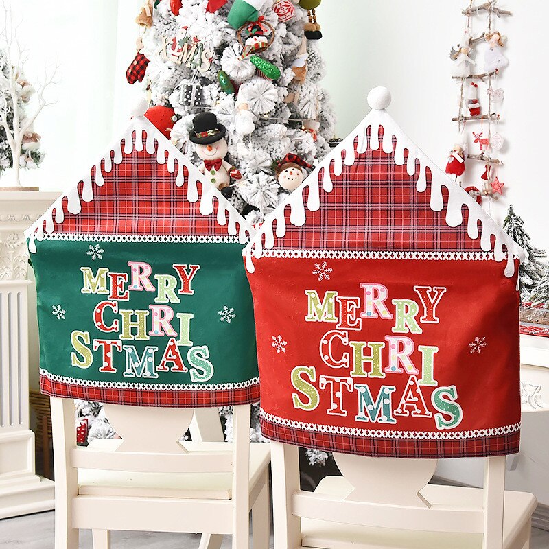 Noel Santa Claus Christmas Non-woven Dinner Table Red Hat Chair Back Covers Xmas Christmas Decorations for Home New Year 2023 acacuss