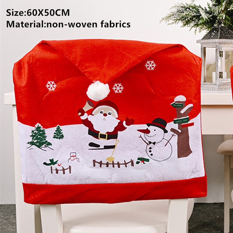 Noel Santa Claus Christmas Non-woven Dinner Table Red Hat Chair Back Covers Xmas Christmas Decorations for Home New Year 2023 acacuss