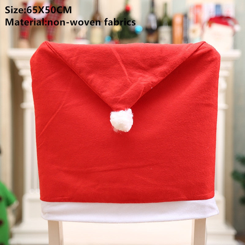 Noel Santa Claus Christmas Non-woven Dinner Table Red Hat Chair Back Covers Xmas Christmas Decorations for Home New Year 2023 acacuss