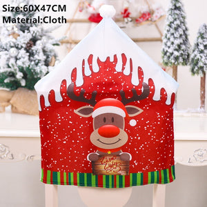 Noel Santa Claus Christmas Non-woven Dinner Table Red Hat Chair Back Covers Xmas Christmas Decorations for Home New Year 2023 acacuss