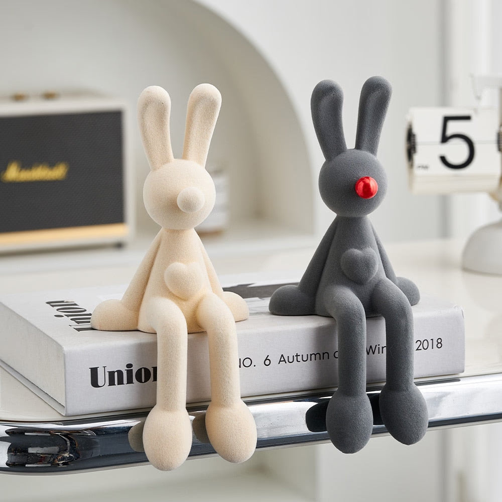 Nordic Abstract Rabbit Figurines Flocking Bunny Resin Statue Modern Art Decor Desktop Sculpture Crafts Home Decoration Ornament acacuss