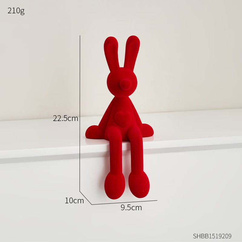Nordic Abstract Rabbit Figurines Flocking Bunny Resin Statue Modern Art Decor Desktop Sculpture Crafts Home Decoration Ornament acacuss