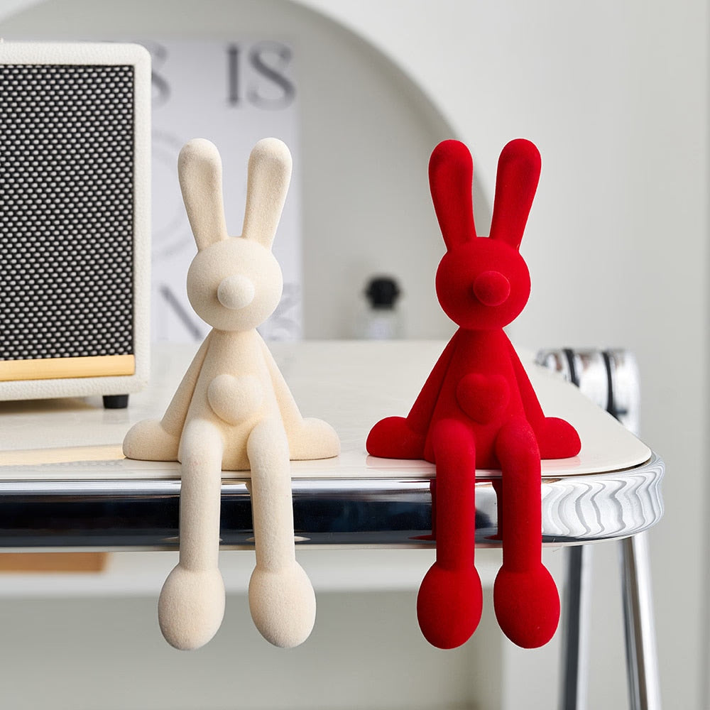 Nordic Abstract Rabbit Figurines Flocking Bunny Resin Statue Modern Art Decor Desktop Sculpture Crafts Home Decoration Ornament acacuss