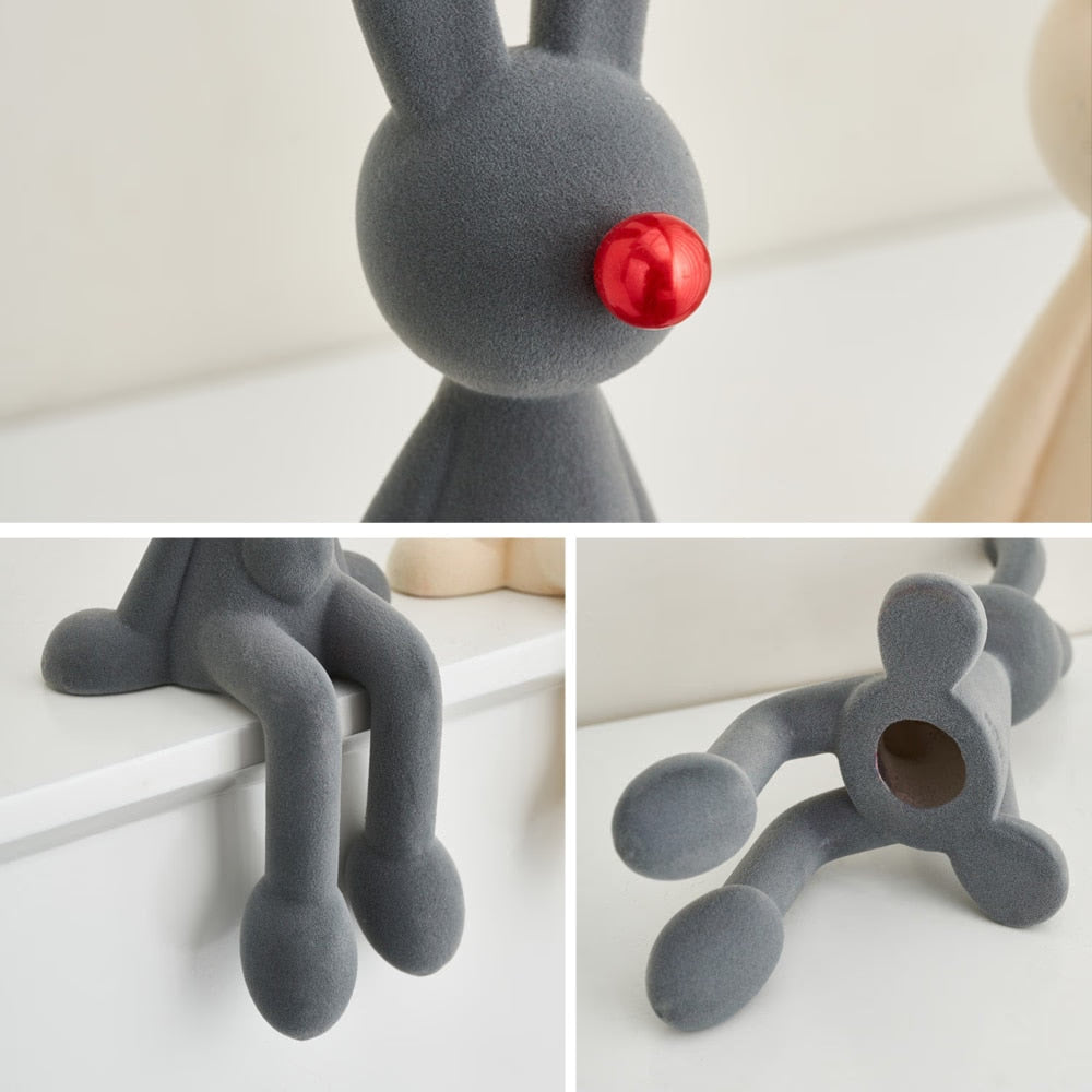 Nordic Abstract Rabbit Figurines Flocking Bunny Resin Statue Modern Art Decor Desktop Sculpture Crafts Home Decoration Ornament acacuss