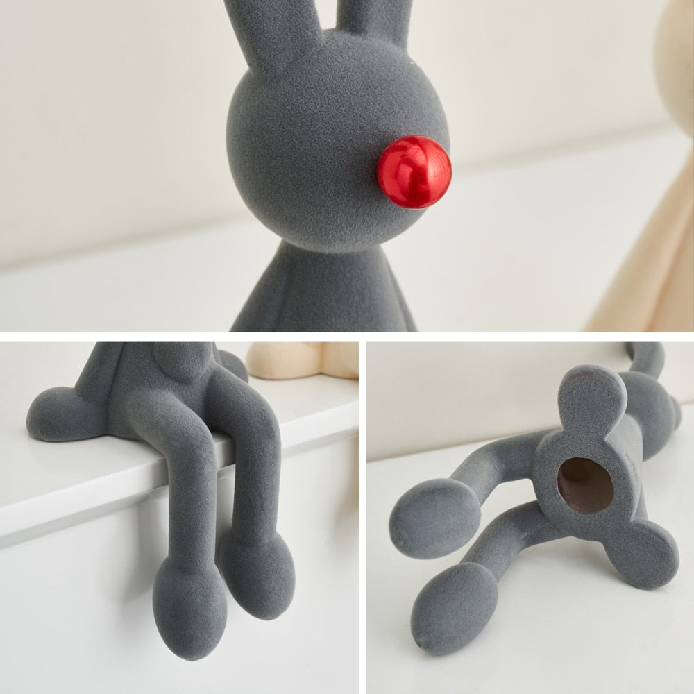 Nordic Abstract Rabbit Figurines Flocking Bunny Resin Statue Modern Art Decor Desktop Sculpture Crafts Home Decoration Ornament acacuss