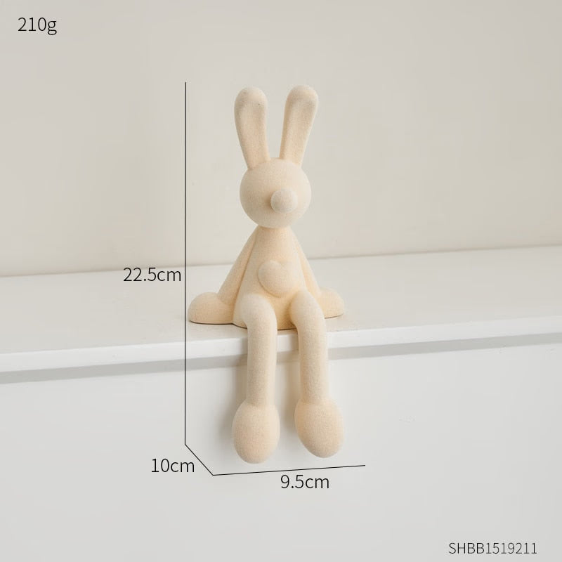 Nordic Abstract Rabbit Figurines Flocking Bunny Resin Statue Modern Art Decor Desktop Sculpture Crafts Home Decoration Ornament acacuss