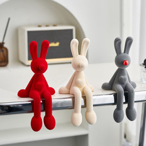Nordic Abstract Rabbit Figurines Flocking Bunny Resin Statue Modern Art Decor Desktop Sculpture Crafts Home Decoration Ornament acacuss