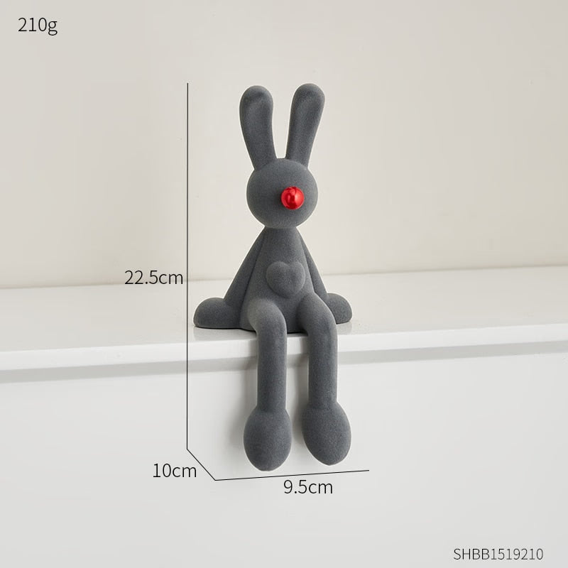 Nordic Abstract Rabbit Figurines Flocking Bunny Resin Statue Modern Art Decor Desktop Sculpture Crafts Home Decoration Ornament acacuss