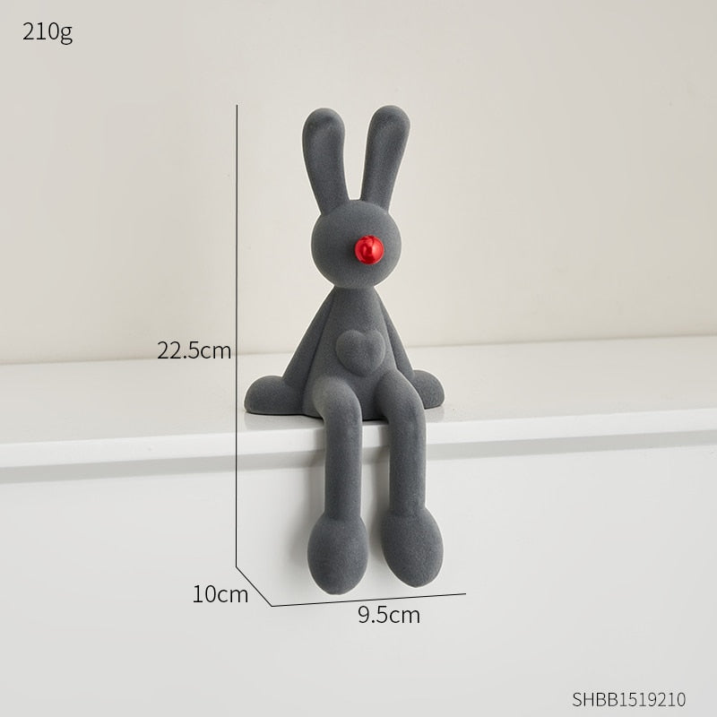 Nordic Abstract Rabbit Figurines Flocking Bunny Resin Statue Modern Art Decor Desktop Sculpture Crafts Home Decoration Ornament acacuss