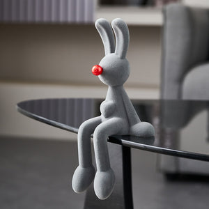 Nordic Abstract Rabbit Figurines Flocking Bunny Resin Statue Modern Art Decor Desktop Sculpture Crafts Home Decoration Ornament acacuss
