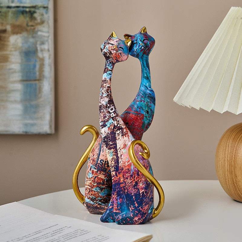 Nordic Art Oil Painting Cat Decoration Resin Abstract Ornaments Figurines Bedroom Desktop Porch Cat Sculpture Home Decor Gift acacuss