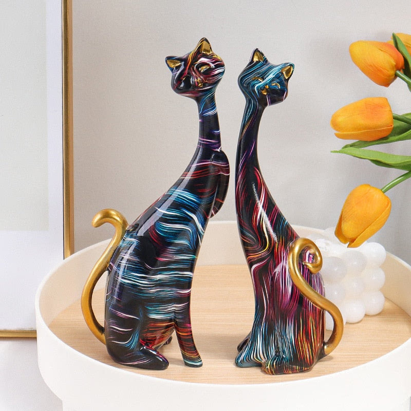 Nordic Art Oil Painting Cat Decoration Resin Abstract Ornaments Figurines Bedroom Desktop Porch Cat Sculpture Home Decor Gift acacuss
