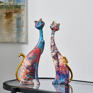 Nordic Art Oil Painting Cat Decoration Resin Abstract Ornaments Figurines Bedroom Desktop Porch Cat Sculpture Home Decor Gift acacuss