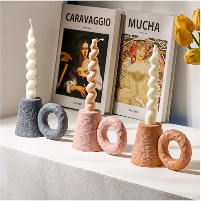 Nordic Ceramic Candlestick Decoration Ornament Photography Candle Holder Wedding Home Decore Dining Table Decoration acacuss