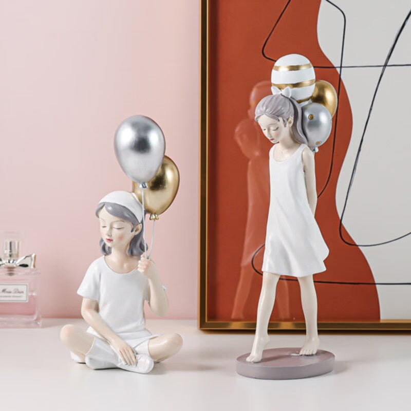 Nordic Cute Balloon Girls Figurine Resin Art Sculpture Collectible Figure Statue Crafts Living Room Desktop Home Ornament Gift acacuss