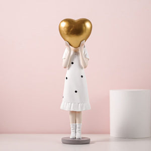Nordic Cute Balloon Girls Figurine Resin Art Sculpture Collectible Figure Statue Crafts Living Room Desktop Home Ornament Gift acacuss