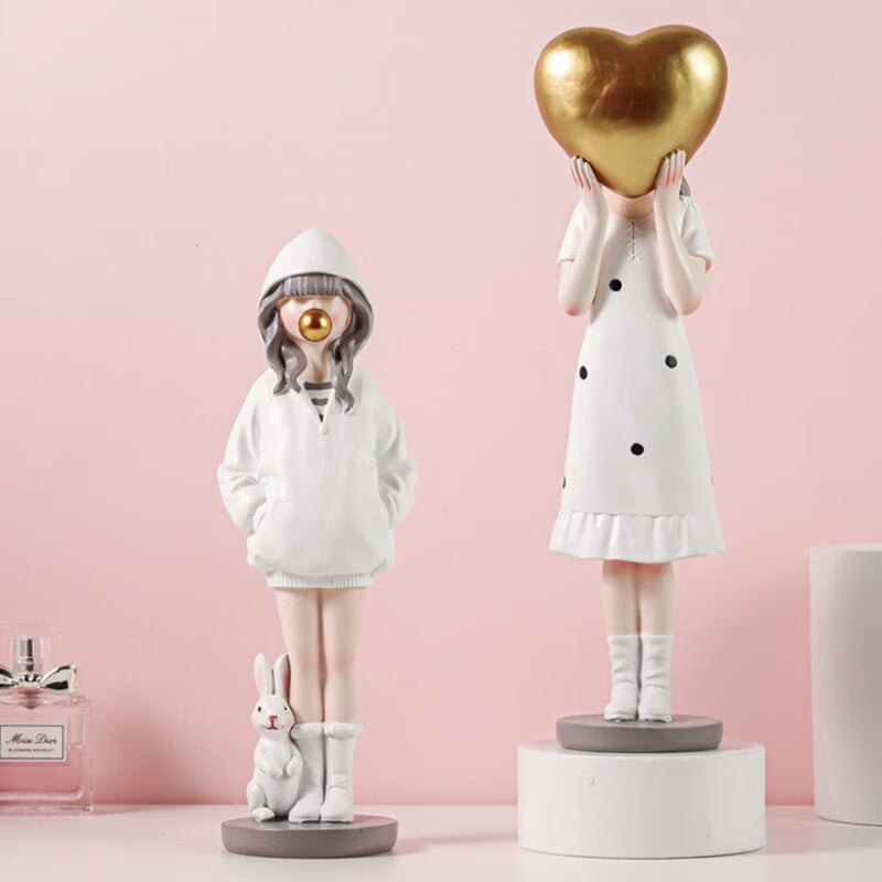 Nordic Cute Balloon Girls Figurine Resin Art Sculpture Collectible Figure Statue Crafts Living Room Desktop Home Ornament Gift acacuss