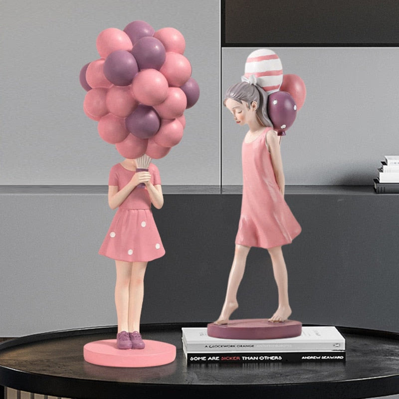 Nordic Cute Balloon Girls Figurine Resin Art Sculpture Collectible Figure Statue Crafts Living Room Desktop Home Ornament Gift acacuss