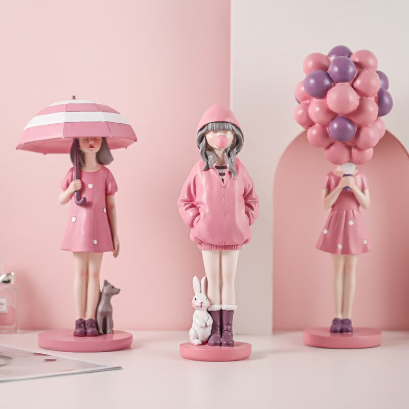 Nordic Cute Balloon Girls Figurine Resin Art Sculpture Collectible Figure Statue Crafts Living Room Desktop Home Ornament Gift acacuss